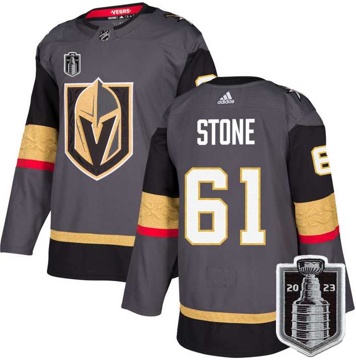Men's Vegas Golden Knights #61 Mark Stone Gray 2023 Stanley Cup Final Stitched Jersey Dzhi